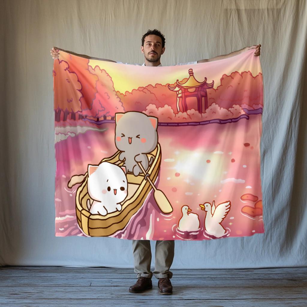 Lovely Cat Cartoon Thin Blanket Home Textile Flannel Soft Warm Throw Blanket Bedding Sofa Cover for sweethearts Kids Gift