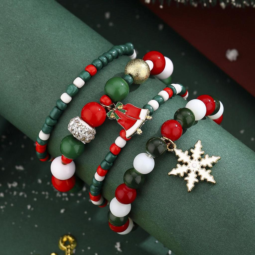 Christmas Snowflake & Reindeer Beaded Bracelet Set for Women