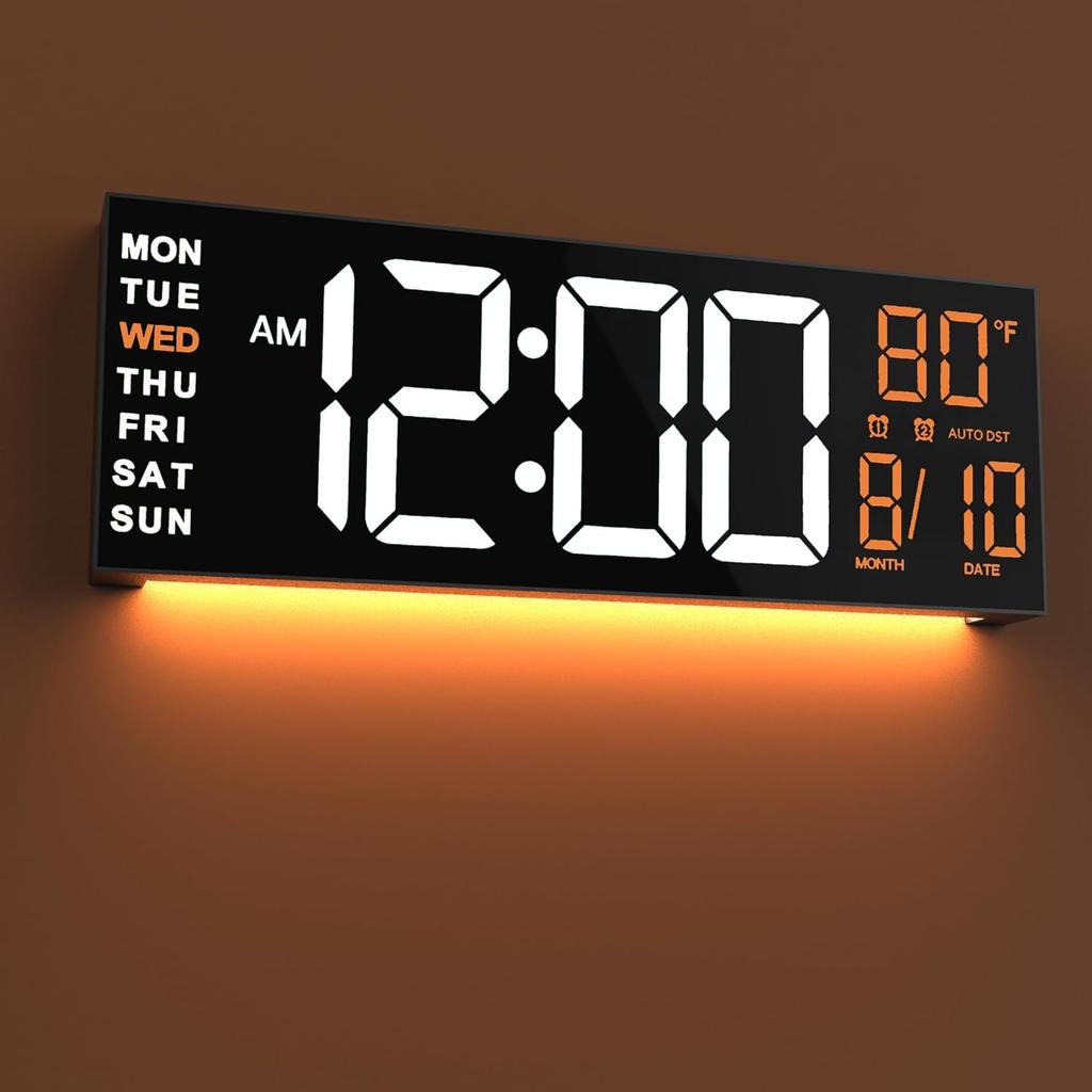 JALL 16" Large Digital Wall Mount Clock, Count Down Timer, Alarm, Big LED, RGB Color, DST, Temperature for Living Room Classroom Desk, Xmas, Birthday