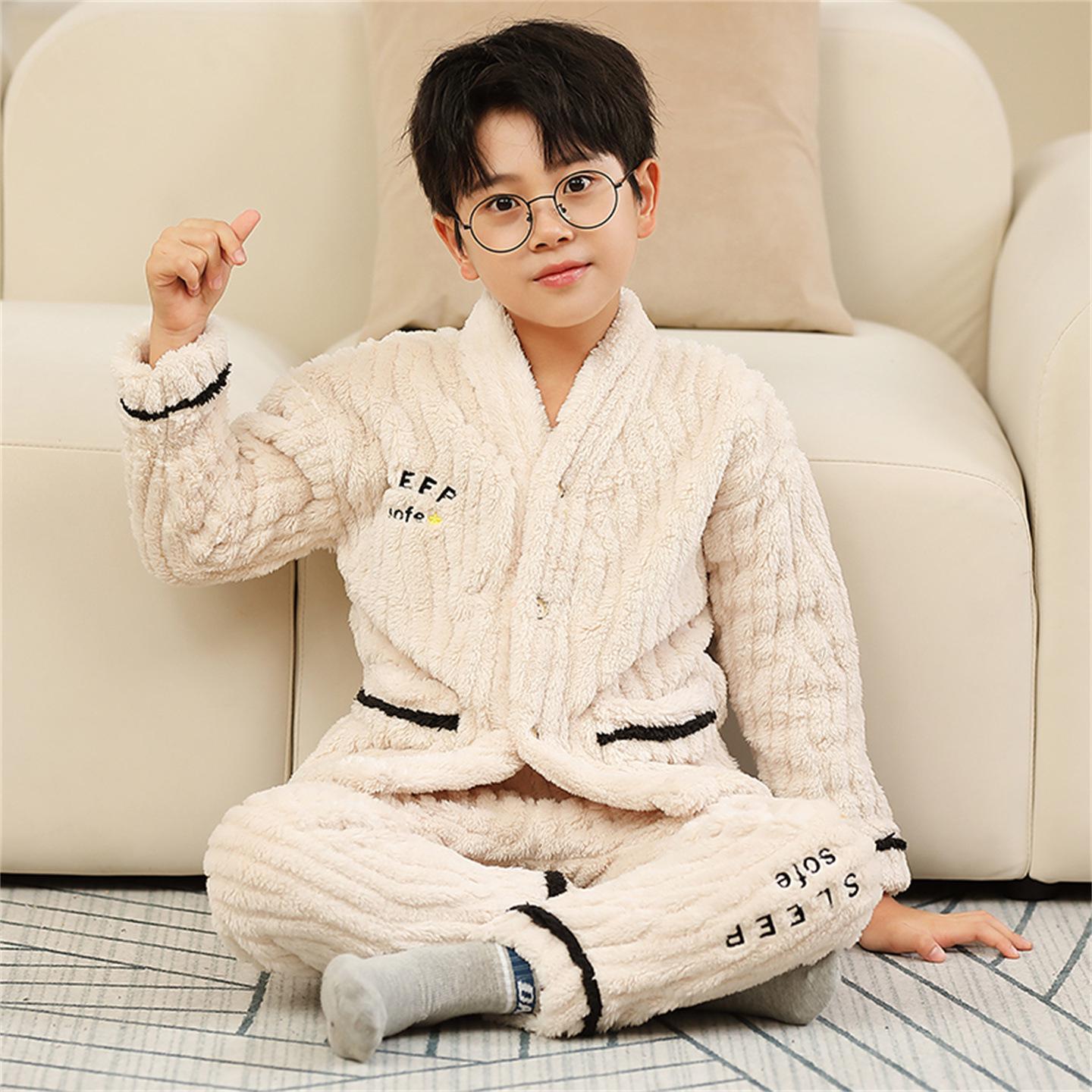 

Boys Coral Fleece Pajama Set - Velvet Flannel for Fall/Winter 120 cm