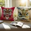 Traditional Dancing Lion Anime Lucky Cushion Cover Pillowcase Antidustmite Invisible Zipper Short Plush Sofa Cushion