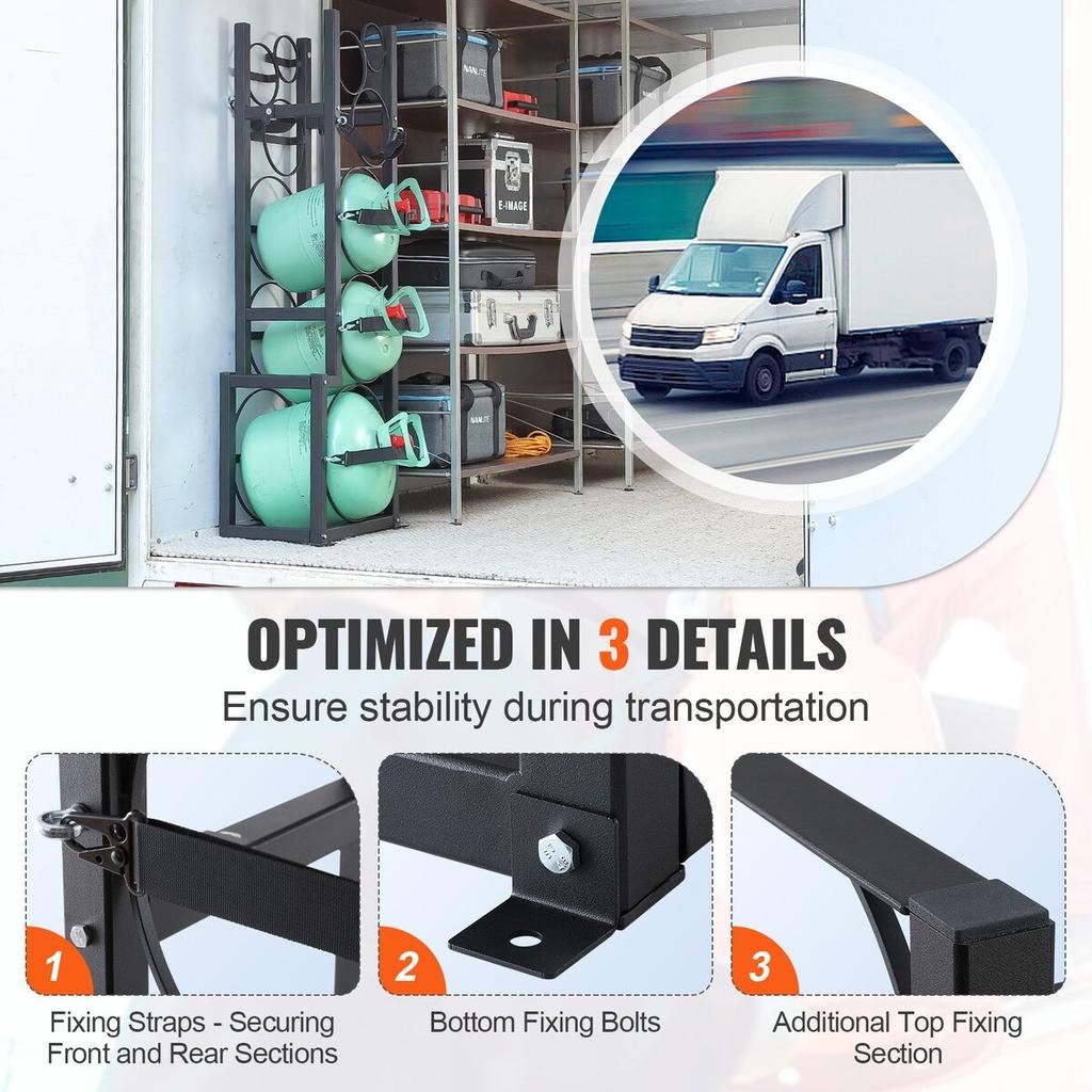 Refrigerant Tank Rack, with 1 x 50lb, 2 x 30lb and Other 3 Small Bottle Tanks, Cylinder Tank Rack 15.55x12.99x49.8 in, Refrigerant Cylinder Rack and