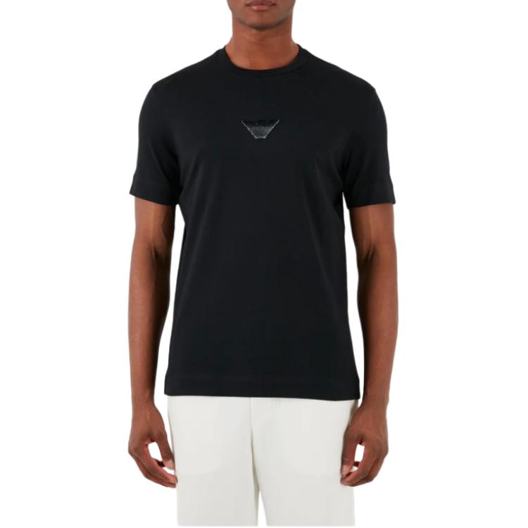 Emporio Armani Solid Color Round Neck Logo Fitted Short Sleeve T-Shirt Men Tops Black 3D1TH0-1JOCZ-0999
