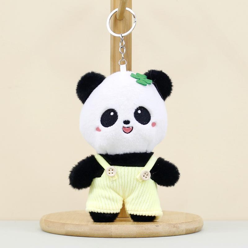 

Lovable Panda Plush Keychain Soft Short Plush Animal With Colorful Overalls And Pp Cotton жёлтый