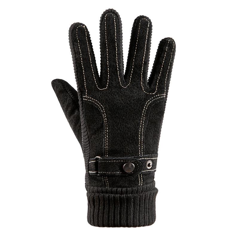 Warm Gloves for Men and Women Pigskin Ribbed Plus Velvet Full Finger Gloves Outdoor Riding Cold Touch Screen Autumn and Winter Gloves