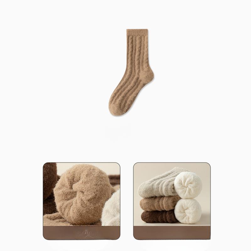Australian Fleece Mid-calf Socks for Women's Winter, Thickened with Fleece, Double-sided Faux Cashmere, Warm Sleep, Pile Long Socks for Autumn