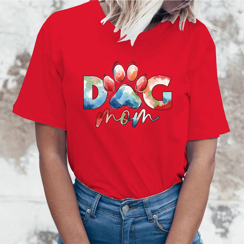 Hot Mothers Day T Dog Mom Print Short Sleeve T Shirts Women Casual Shirts Summer Women'S Crew Neck T-Shirts