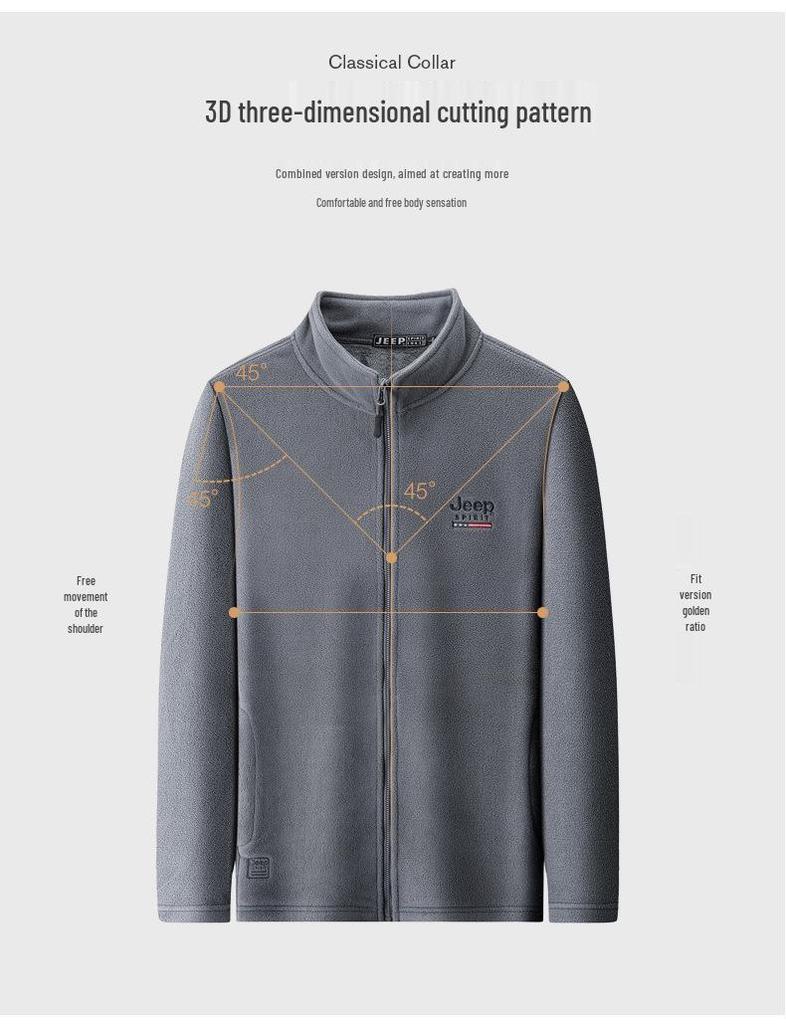 Jeep 2025 Men's Plus Velvet Fleece Zipper Hoodie Cardigan, Casual Autumn/Winter Long Sleeve Jacket