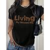 European Size Black T Shirt Living My Blessed Life Leopard Print Graphic Casual Wear for Women