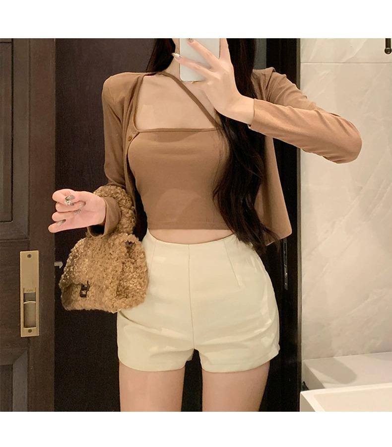 Women's 2023 High Waist Black Leather Shorts - Slim Fit A-line Hot Pants