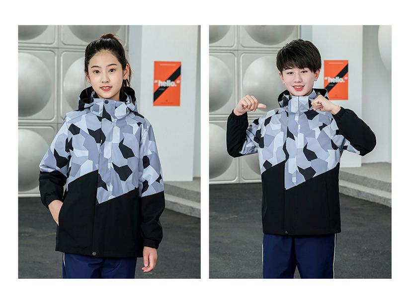 Children's Camouflage Windproof & Waterproof 3-in-1 Hiking Jacket Set for Autumn & Winter