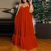 Maxi Dress Backless Casual Floor-length Solid Color Big Swing Strap Pocket Sling Dress for Beach