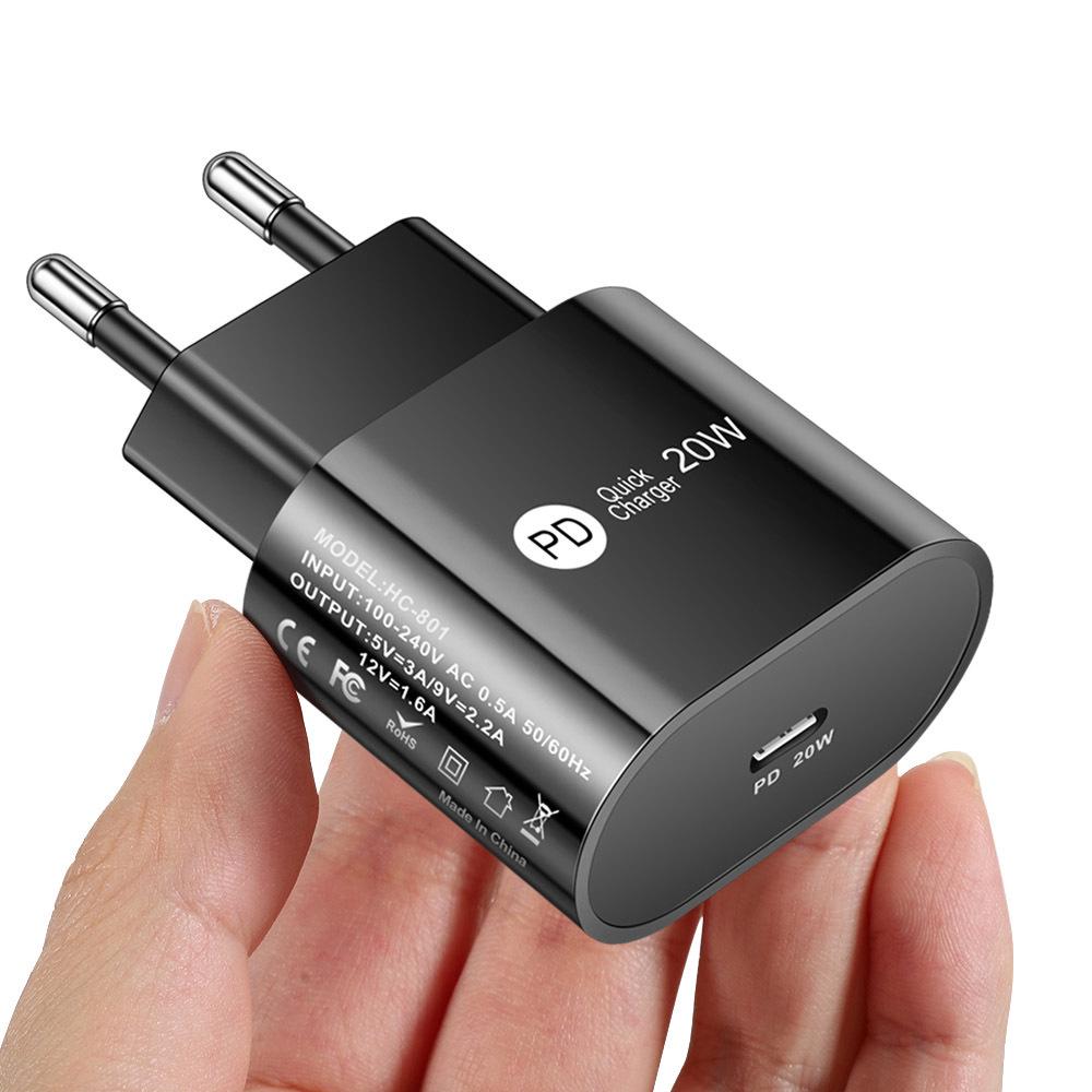 PD Fast Charger 20W with EU/US/UK Travel Adapter for Mobile Phones