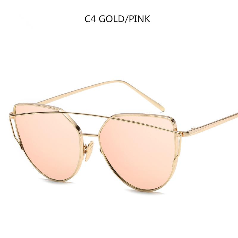 

New Style Cat Eye Vintage Style Brand Designer Gold Mirror Sun Glasses For Women s Metal Material Reflective Flat Lens Sun Eyeglasses UV400 As the picture shown