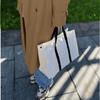 Simple and Stylish Large Capacity Hand-held Contrasting Canvas Bag, Japanese and Korean Three-dimensional Versatile Commuting Tote Bag