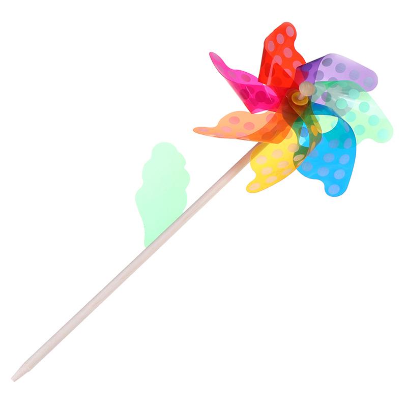 18 cm Tre Håndholdt Plast Vindmølle Prikk Stripete Fargerik Trepinne Vindmølle Hage Gård Fest Ornament Utendørs Leker for Barn