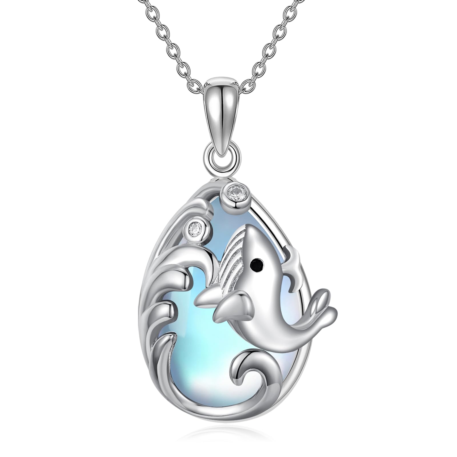 

Whale Necklace Moonstone Drop Silver 925 Hypoallergenic Pendant Whale Silver Chain Adjuster Animal Accessory Moonstone Jewelry Women Gift Birthday