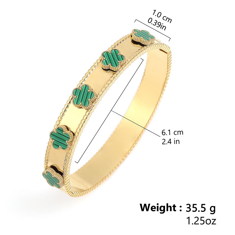 ZAKOL Trendy Lucky Five Leaved Flower Stainless Steel Bangles For Women Girls Gold Color Metal Wristlet Bracelets Zircon Gifts