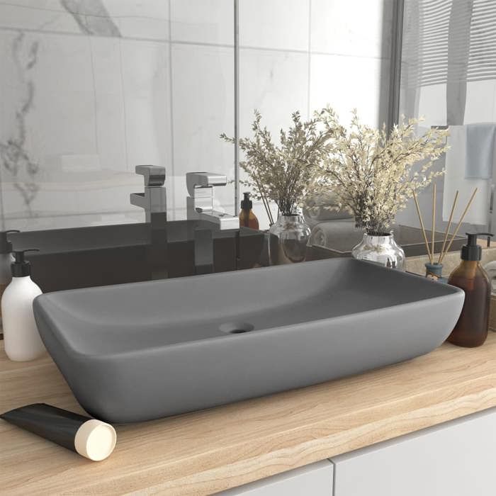 VidaXL Lavabo de Luxe Rectangulaire Vasque à Poser de Toilette Lave-mains de Salle de Bain Salle Cosmétique Maison Gris 146960