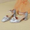 Baotou sandals women's new silver one-word buckle with square head high heels thick heel hollow single shoes