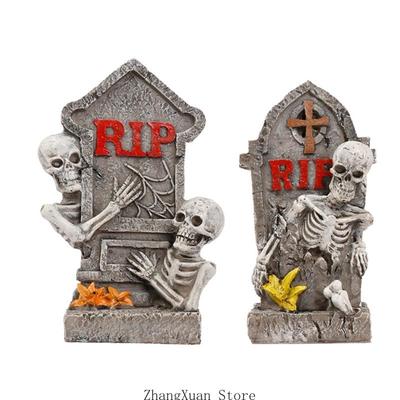 3XUF Miniature Tombstones Figurines Halloween Decorations Skeleton Gravestone Statues