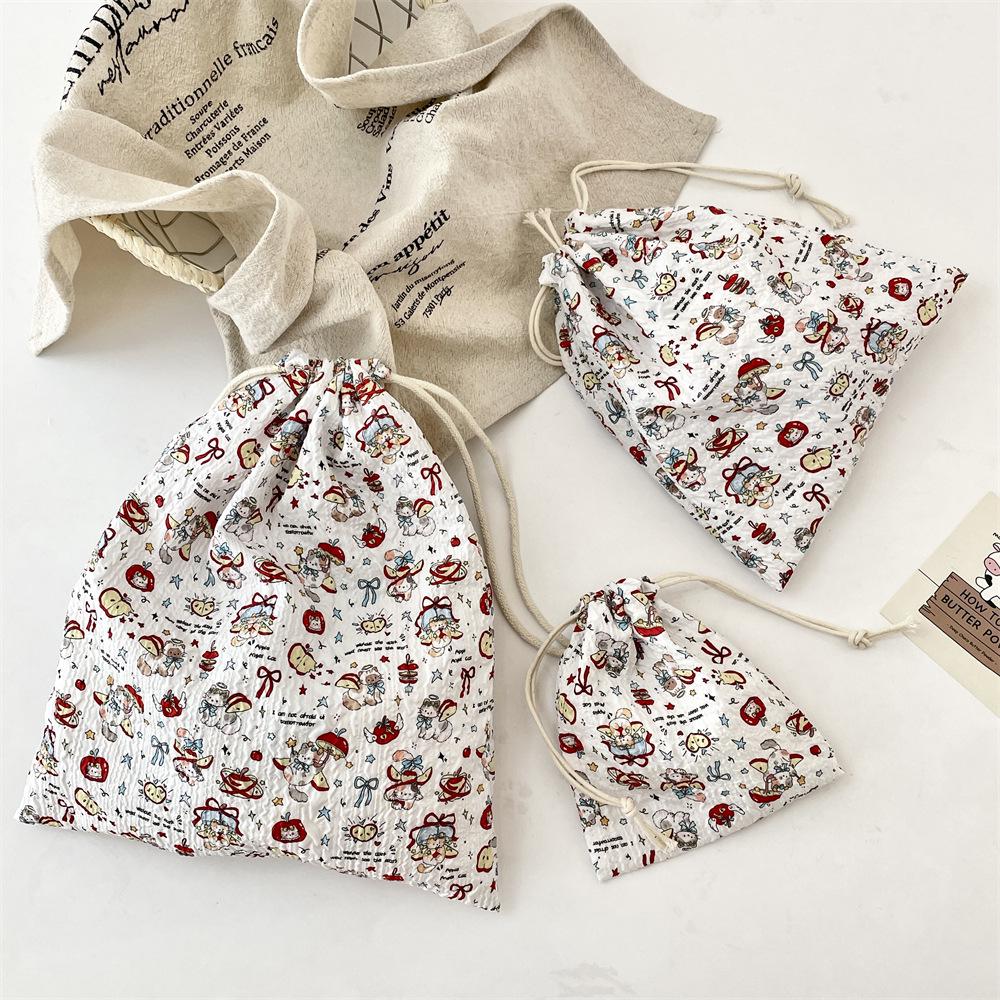 Embossed Cartoon Drawstring Bag - Dustproof Portable Cloth Organizer for Cosmetics