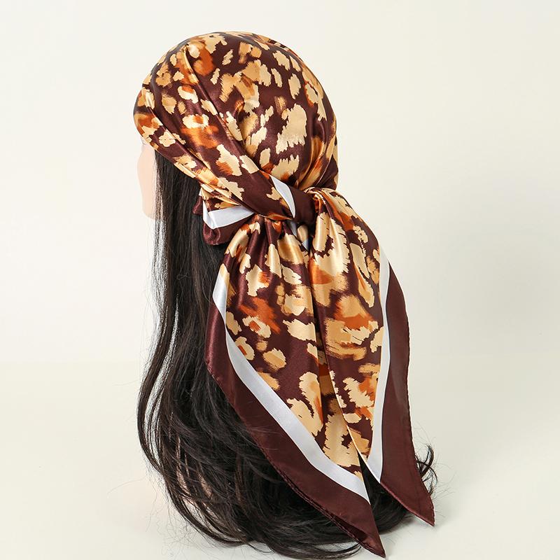 New 90*90cm Leopard Print Luxury Brand Square Silk for Women Foulard Satin Bandana Summer Soft Neckerchief Beach Hair Scarves