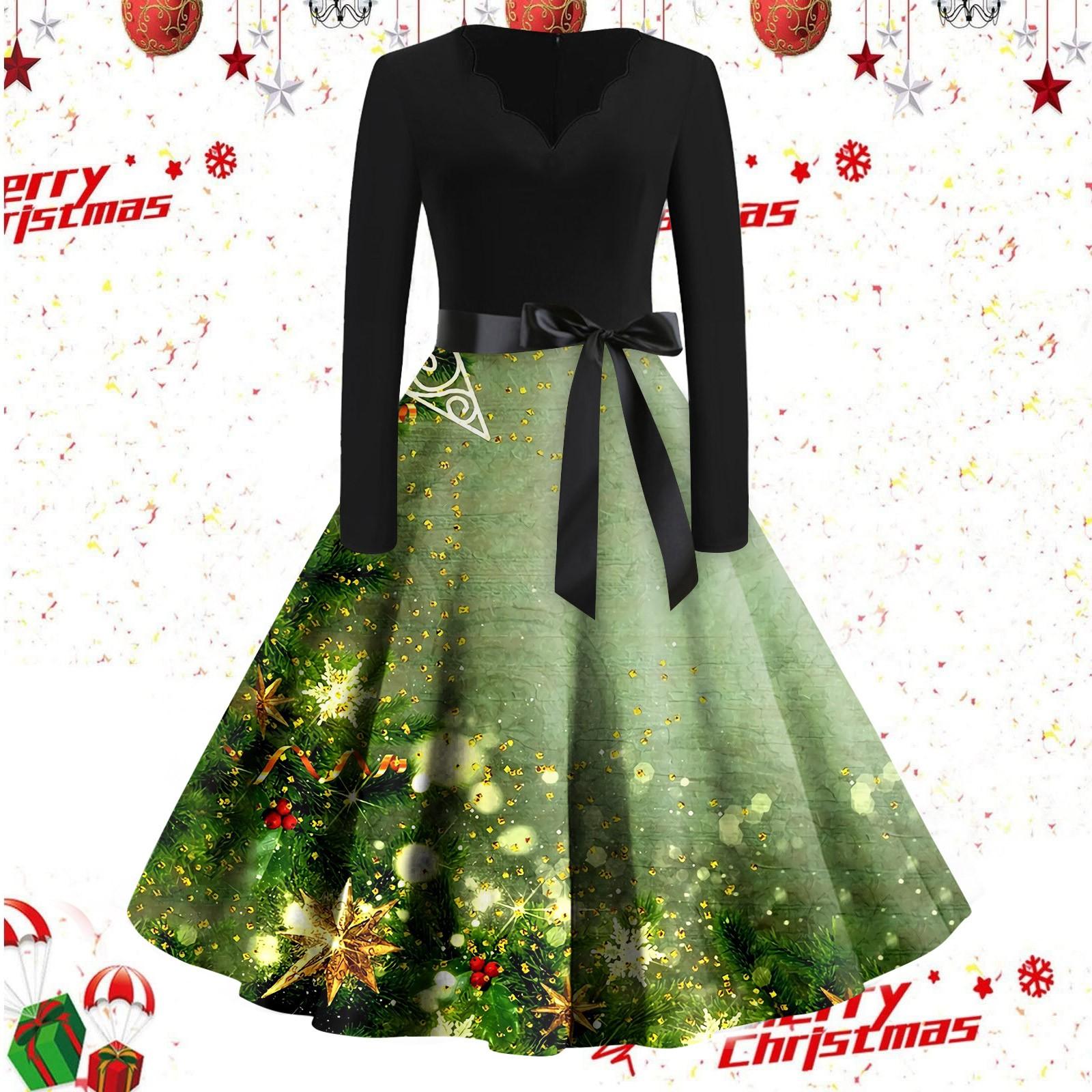 Женские повседневные модные винтажные длинные платья с длинным рукавом с рождественским — фото 7