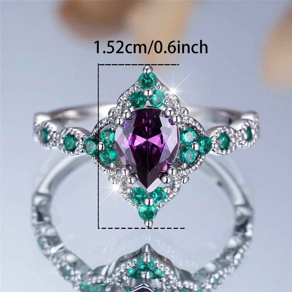 Trendy Pink Purpl Zircon Crystal Drop Stone Vintage CopperGold Color Wedding Bands Engagement Rings For Women Jewelry