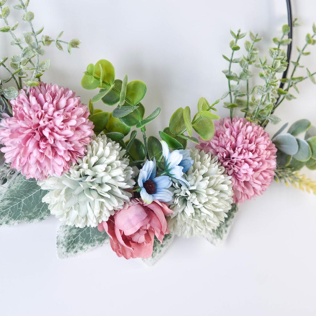 Floral Hoop Wreath Compact Simulation Flower Wreath for Home Wedding Wall Window Hanging Decor