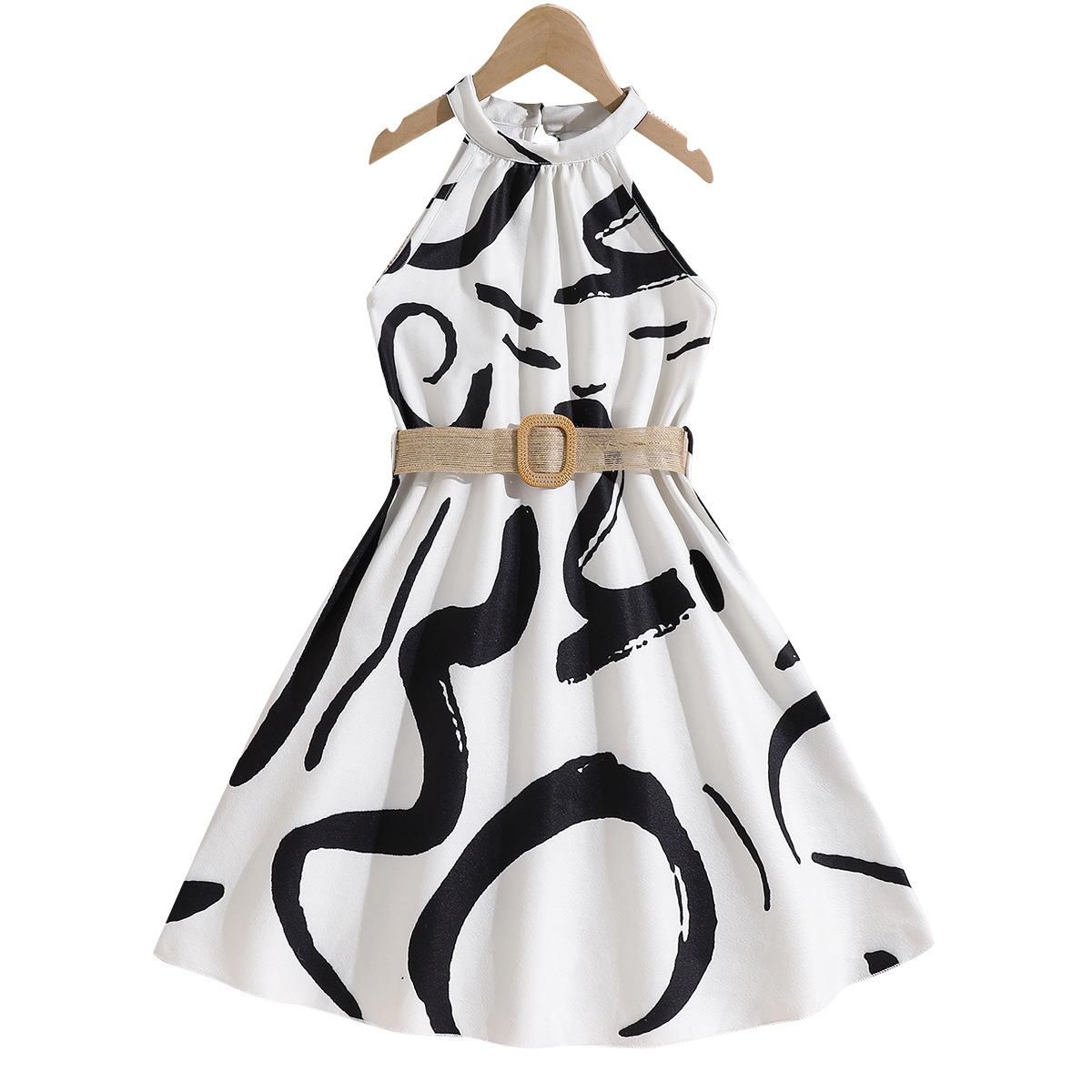 

Модная летняя детская одежда, европейский стиль, платье с воротником, летние платья без рукавов с принтом для девочек 11Y белый