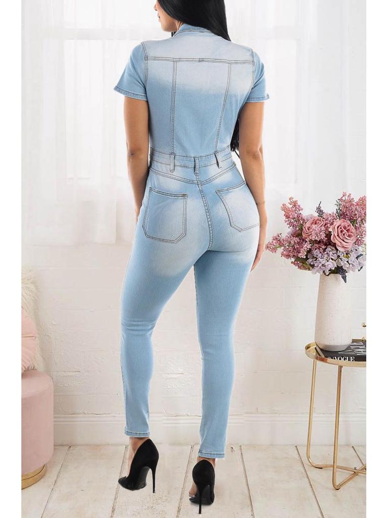 European American Slim-Fit Casual Waist-Cinching Jumpsuit Jeans Skinny Pants