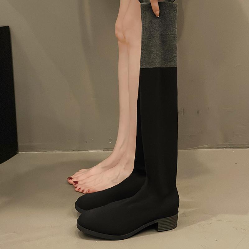 Fashion Thigh High Women Boots Over The Knee High Elastic Stretch Color Block Shoes Sock Long Zapatillas Mujer