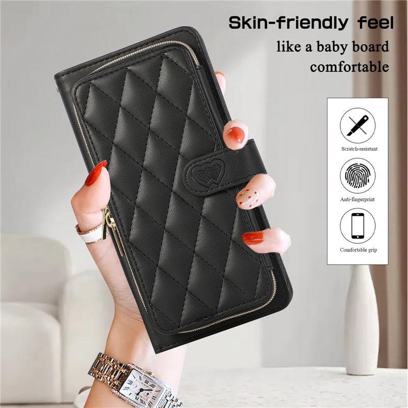 Custodia per telefono a portafoglio in pelle con cerniera con cordino per iPhone 15 Ultra 14 Plus 13 per Samsung Galaxy A54 A14 A53 A13 Nota 20 S23 S22 S21 Cover con corda da polso