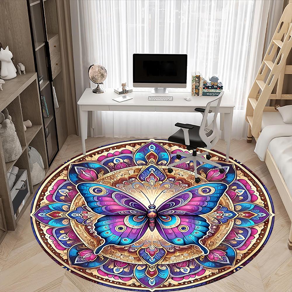 1pc Butterfly Mandala Artwork Chair Carpet for Office, Soft, Non-Slip Polyester Mat, Office, Living Room, Bedroom, Durable Polyester yy251207203