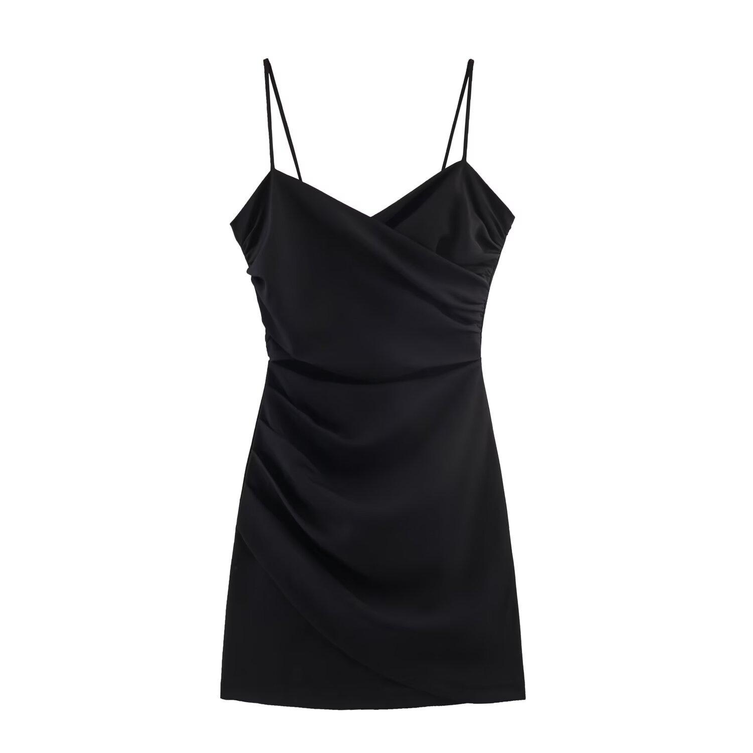 European and American style, new women s clothing, foreign style, classic, pleated hollow waist suspender dress S чёрный