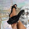 2026 New Slipper Mules Low High Heels Shoes Summer Best Street Look Females Square Head Open Toe Bow Strappy Sandals Women