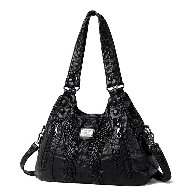 PU Sewing Thread Women's Shoulder Bags Interior Zipper Pocket Ladies Crossbody Bags