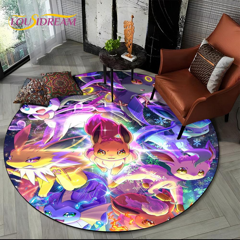 26 Style Cartoon Pokemon Cute Pikachu Round Area Rug,Carpet for Living Room Bedroom Sofa Playroom Decor,kids Non-slip Floor Mat
