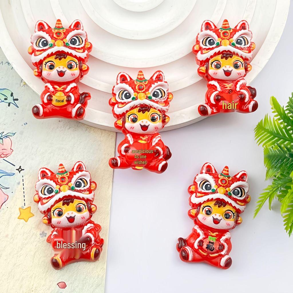 New Year Festive Lion Resin DIY Hair Clip & Keychain Accessories