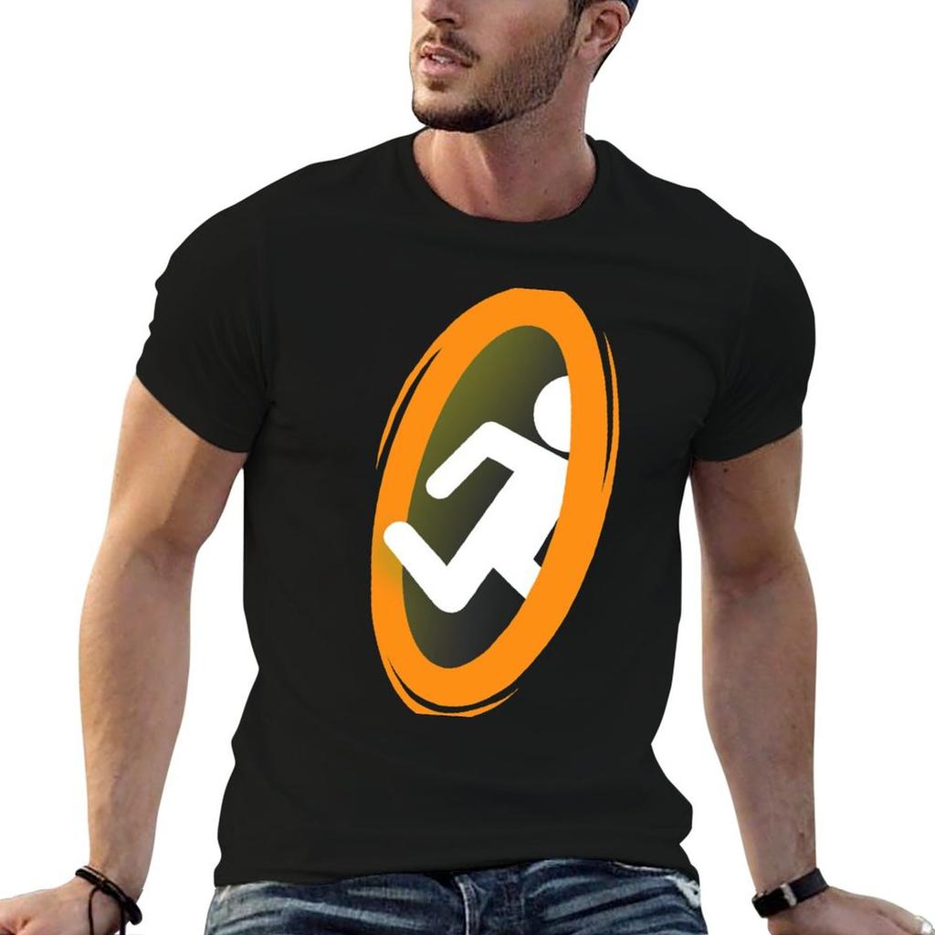 Portal 2 Videospiel Lustiges Oranges Teleport-T-Shirt Minimalistisches Schlichtes Rundhals-T-Shirt