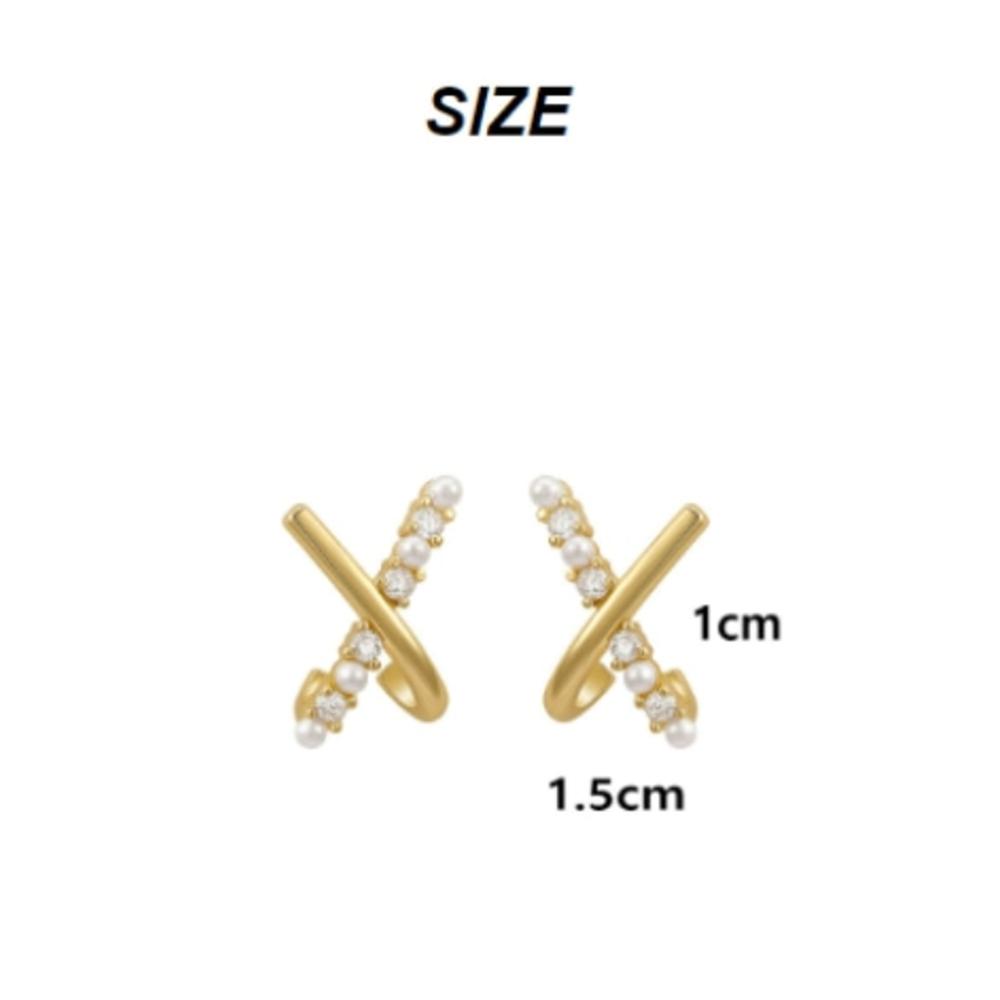 S925 Perlelinje Kubisk Kors Øredobber – Haniel – Fra Korea