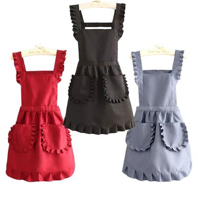 Lovely Cotton Lace Aprons Korean Style Waterproof Cooking Aprons Cute Large Pockets Art Painting Apron for Florist Shop