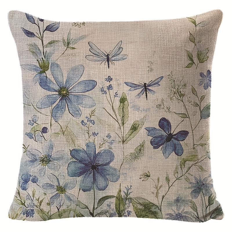 Hot Spring and Summer Butterfly Flower Series Bedroom Living Room Bay Window Decoration Linen Pillow Cover