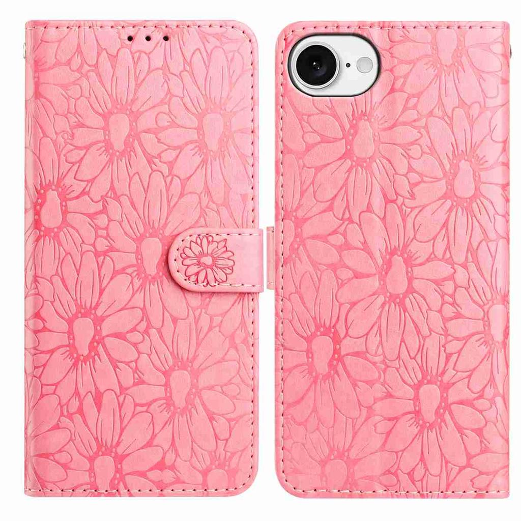 For iPhone 16e Leather Case Daisy Imprint Wallet Stand Phone Protective Cover