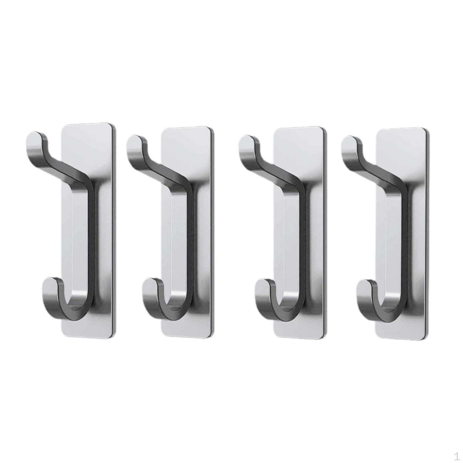 

4 Pack Over The Door Wall Hooks, Heavy Duty Key Hanger, Mounted Hooks for Clothes, Office, Argent