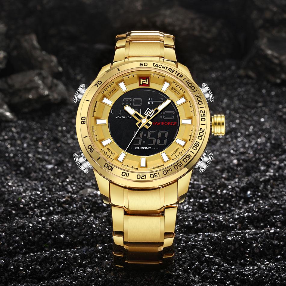 NAVIFORCE Orologio Uomo Analogico-Digitale - Cronografo Militare In Acciaio, Impermeabile 3ATM