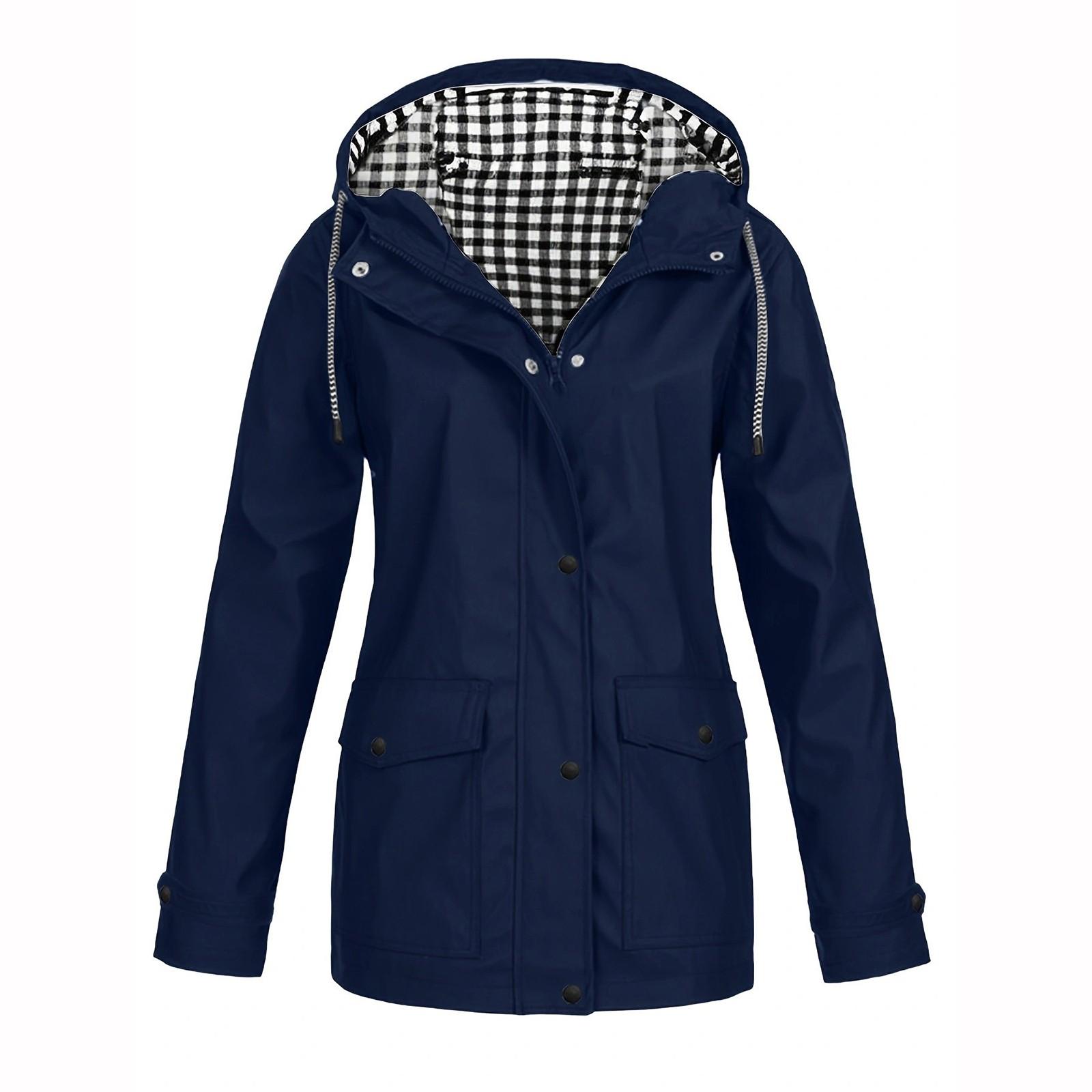 

Jacket Women Plus Size Packable Lightweight Raincoats Waterproof With Hood Winter Coat Jackets XXL Темно-синій
