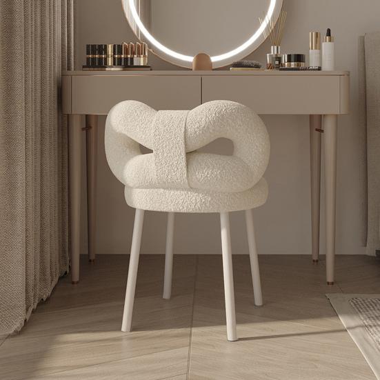 Vanity Stool with Bowknot Backrest Living Room Women Girls Bedroom Makeup Chair Adjustable Foot Pads Armless Dressing Chair Side Table Seat