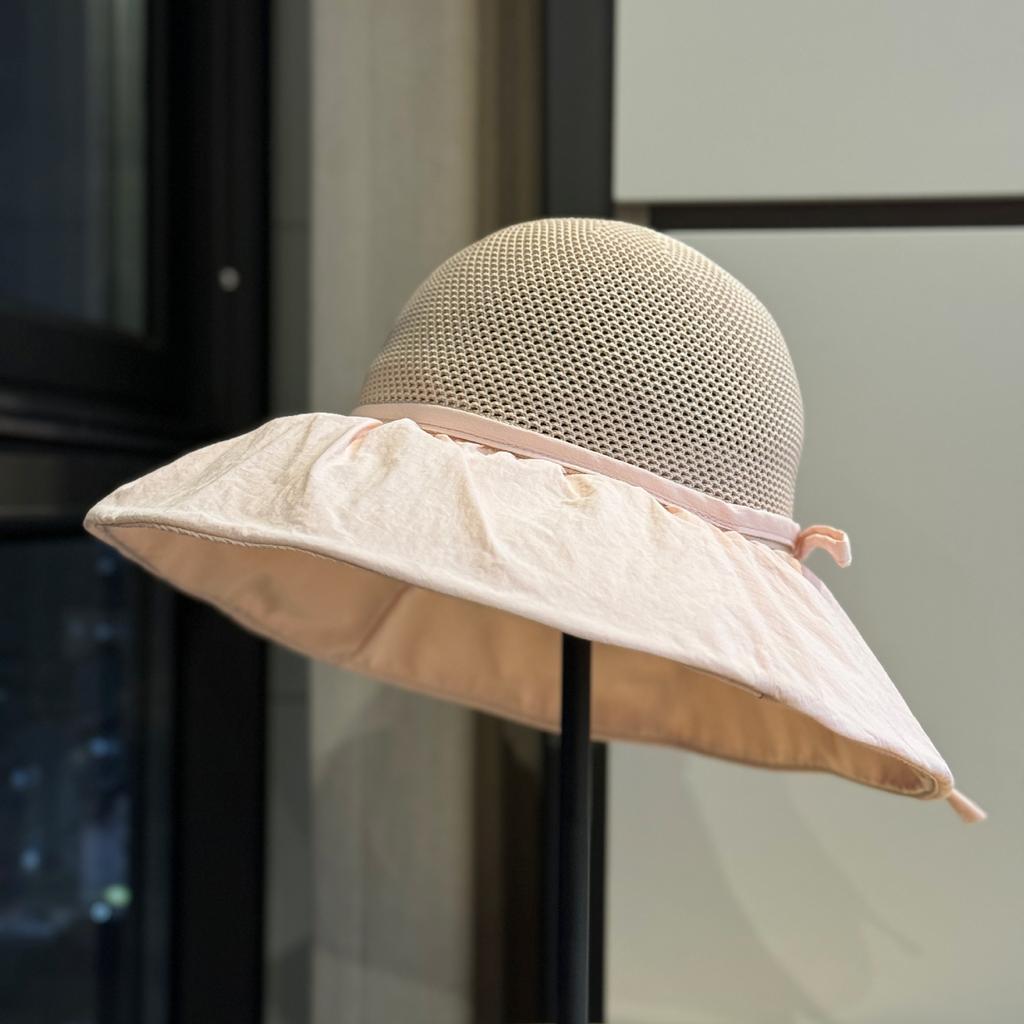Big eaves bow bucket hat women's outdoor travel UV protection sun hat vinyl sun protection sun hat